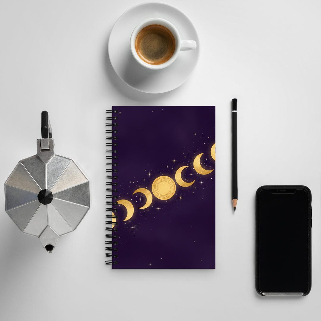 Moon Phases Notebook | Celestial Spiral Journal | Dotted Wire Bound ...