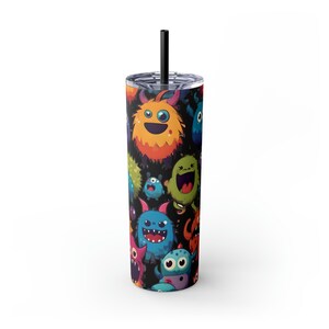 Cute colorful Monsters, Skinny Steel Tumbler with Straw, 20oz