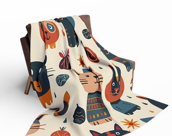 Animals Fleece Throw Blanket – Soft Polyester, Playful Design