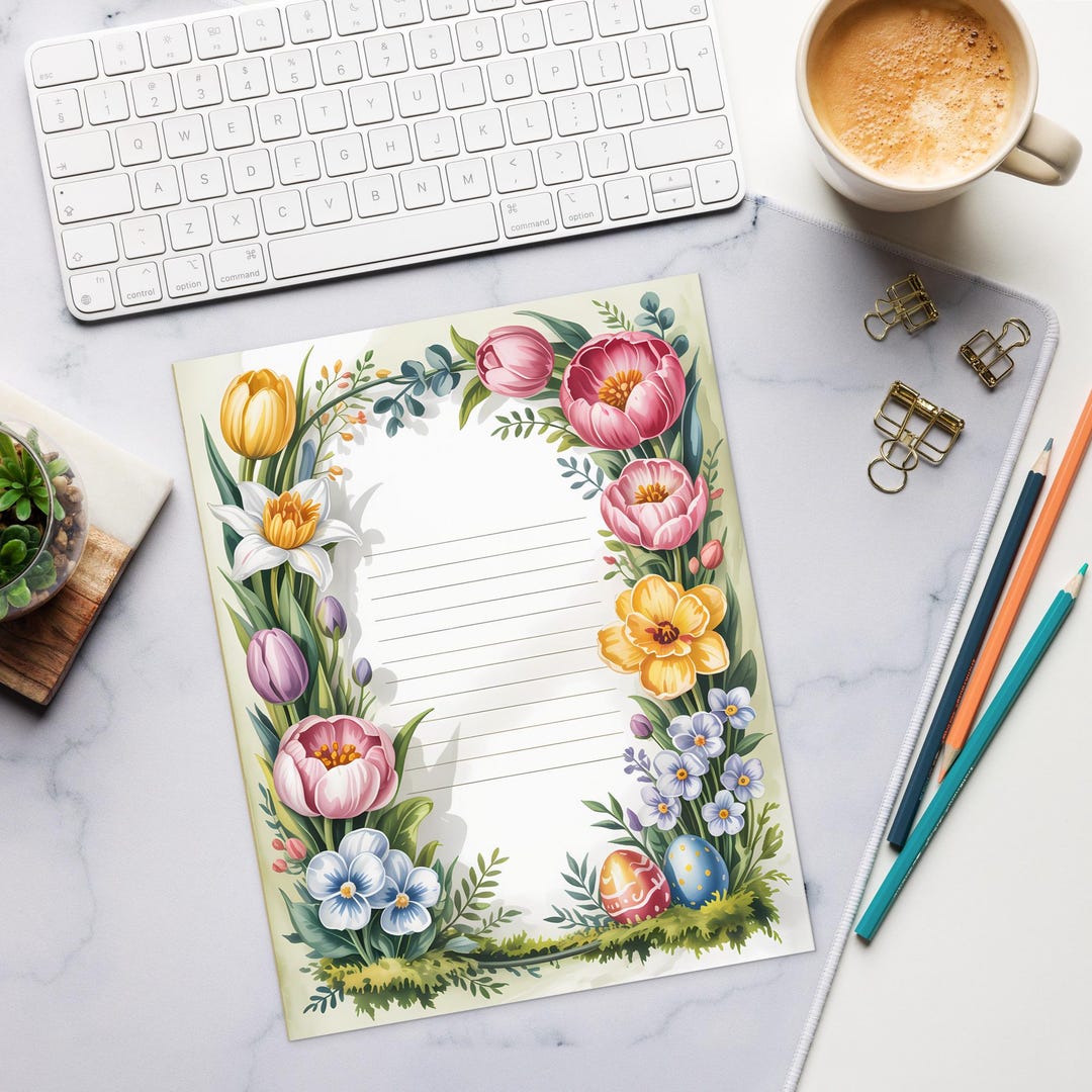 Easter Notepad Spring Floral & Easter Notepad – Letter Size, 50 Sheets, Magnetic Back ...