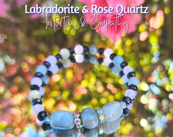 Labradorite & Rose Quartz Bracelet | Bracelets for Women | Bracelets with Intentions | Holistic Jewelry| Semi-precious Stone Bracelet