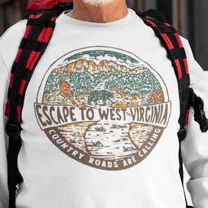 Escape to West Virginia Adult Unisex Crewneck Sweatshirt, Available in 7 Colors. Show Off Your Pride in the Mountain State