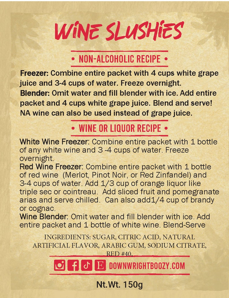 Pomegranate Wine Slushie Drink Mixer Mix With Wine or Grape Juice makes