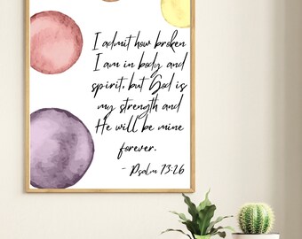 Psalm 73:26 - Grief quote printable art, Scripture print, Bible verse art, digital print poster, wall decor, wall art print, watercolor art