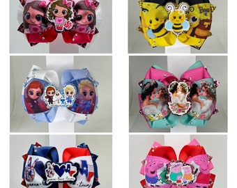 Hair bows (frozen, happy bee, peppa pig, peace love texas and Mother’s Day)