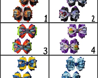 Halloween Pair of Hair Bows (Jack and Sally, Coraline, Corpse Bride)