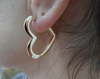 14K gold plated asymmetric heart hoop earrings, modern heart earrings, minimalistic high quality durable jewellery, perfect gift for her