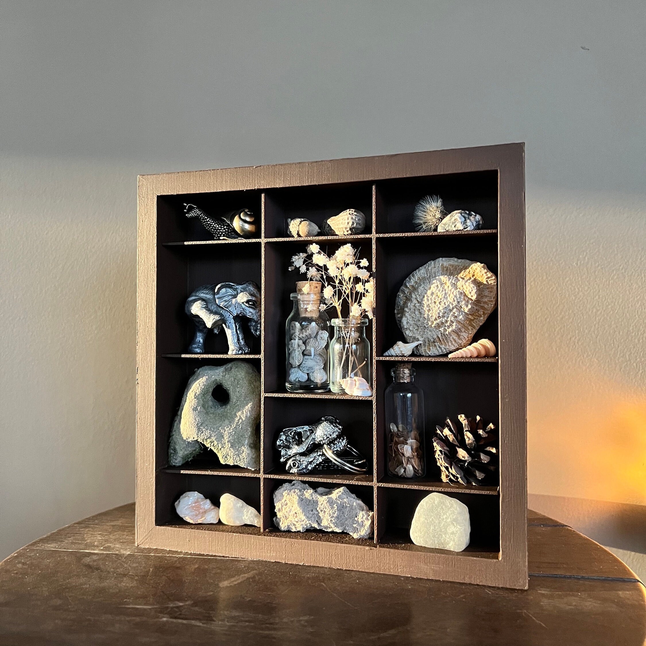 Wooden Curiosity Cabinet Printer Tray Letterbox Display, Rock