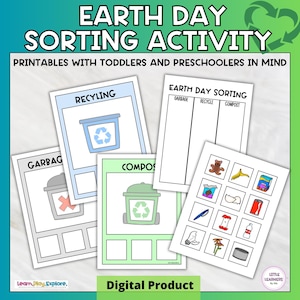 Frühlingsortieraktivitäten für Kleinkinder | Earth Day Sortierung | Recycling Karten, Kompost | Vorschule Frühling Lernen Printables