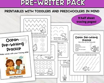 Ocean Pre-Writing Practice Pack | Fine Motor Tracing Pages for Toddlers & Preschool | Ocean Theme Early Writing Printable