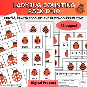 Pack de comptage de coccinelles | Activités avec les chiffres de 0 à 10 pour les tout-petits et les enfants d'âge préscolaire | Cartes à clip, cartes flash, tapis à pois | Bug maths imprimable