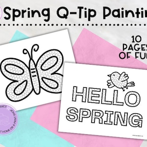 Spring Craft Kids Spring Painting Craft, Printable Spring Q-Tip Craft Preschool Craft, Fine motor skill craft for kids, Spring Crafting