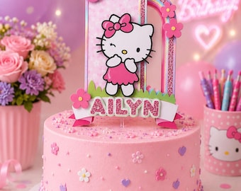 Personalized Kitty Birthday Cake Topper: Handmade Cardstock Party Decor