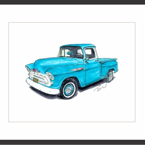 1957 Red Chevy Apache Pickup Truck California Beachin Printed - Etsy