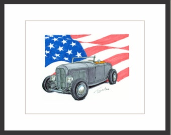 1932 Ford Roadster - USA Flag - Digital Print