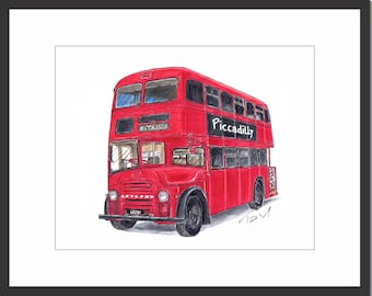 Vintage British Double Decker Bus - Digital Print
