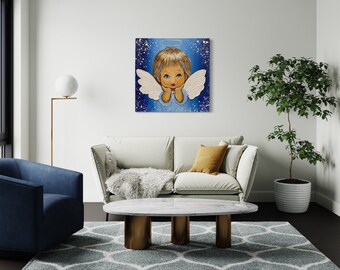 Little cute angel on canvas, handmade acrylic painting, Angel painting, Baby angel