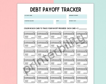 Printable Debt Payoff Tracker - Credit Card Design - Instant Download!