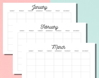 12 Month Printable Blank Calendars - Pretty Font