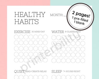 Healthy Habits Printable Self Care Tracker - 2 Pages!