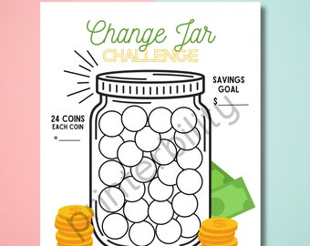 Printable Change Jar Savings Challenge - Instant Download! Save any amount!