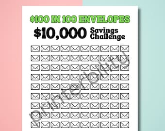 10K Challenge in 100 Envelopes - Printable Savings Challenge