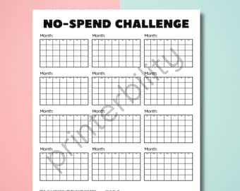 No Spend Challenge - Undated Printable 12 Month Calendar! No-Spend Tracker