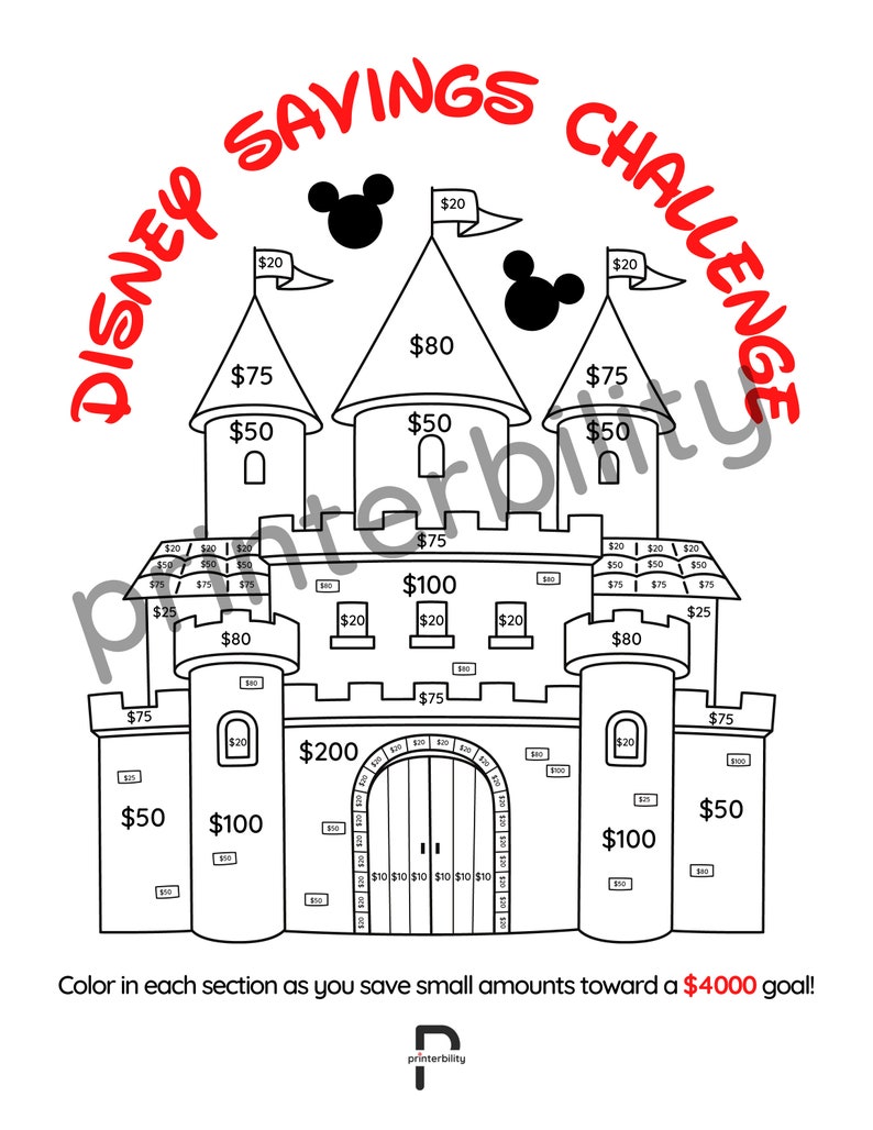 Printable Magical Castle 4000 Savings Challenge Instant Download image 2