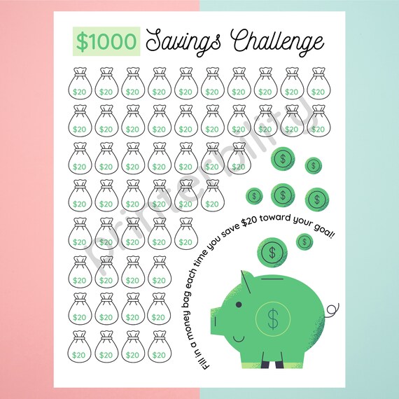 Printable 1000 Dollar Savings Challenge - Etsy