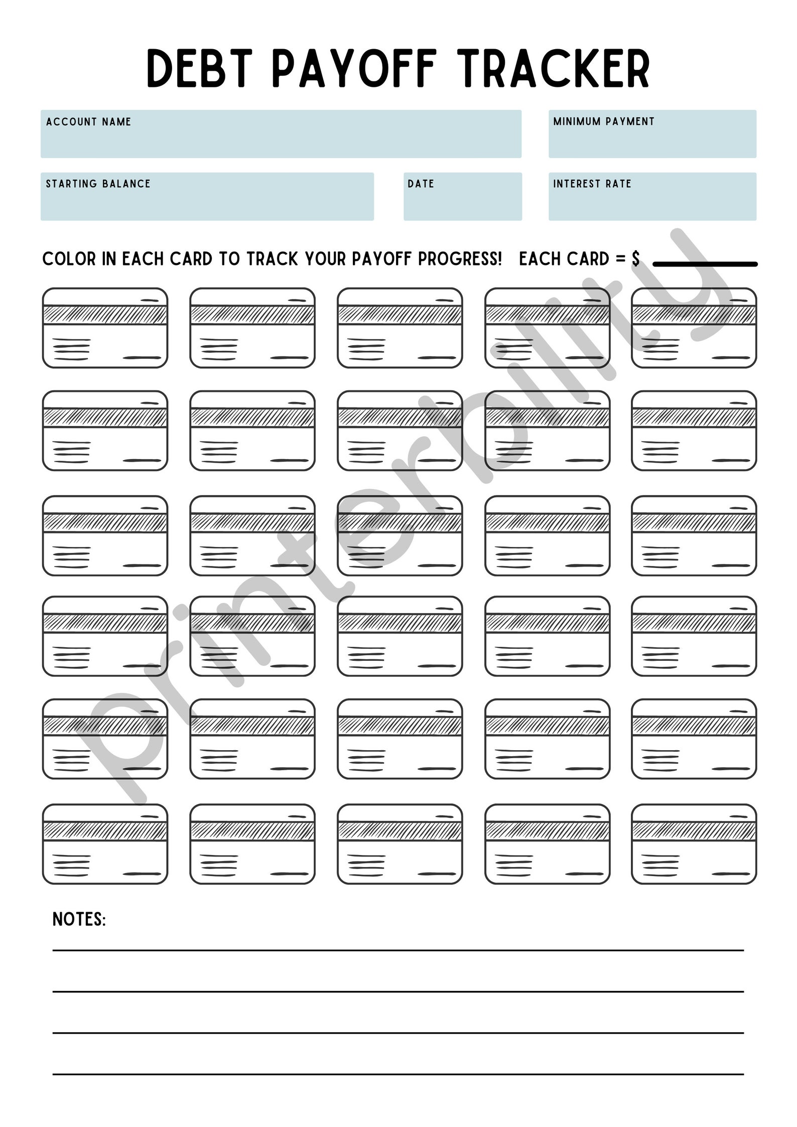 Printable Debt Payoff Tracker - Credit Card Design - Instant Download ...