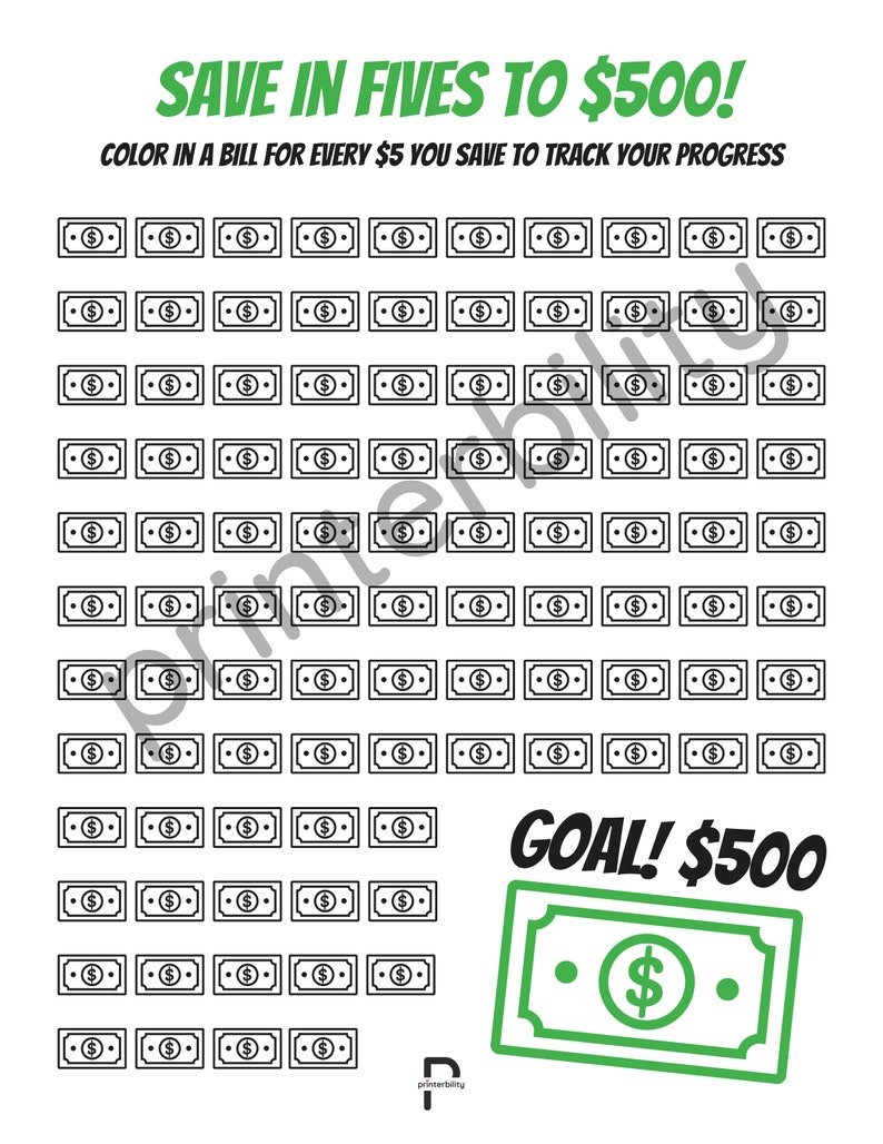 Printable 500 Dollar Savings Challenge image 2