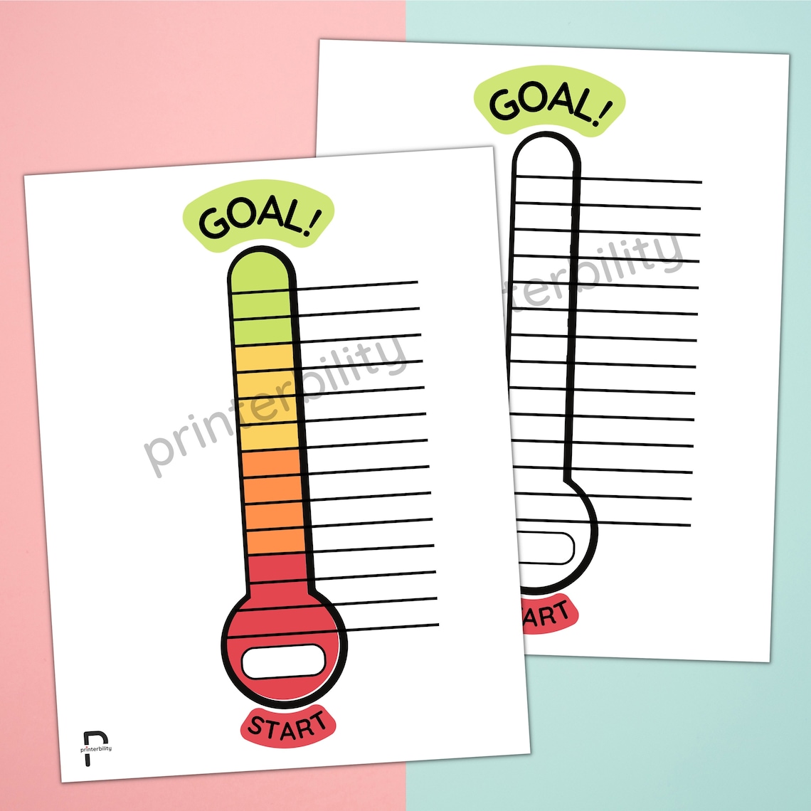 Printable Goal Tracker Thermometer 2 Pages Etsy Printable Goal Tracker Thermometer 2 Pages Etsy