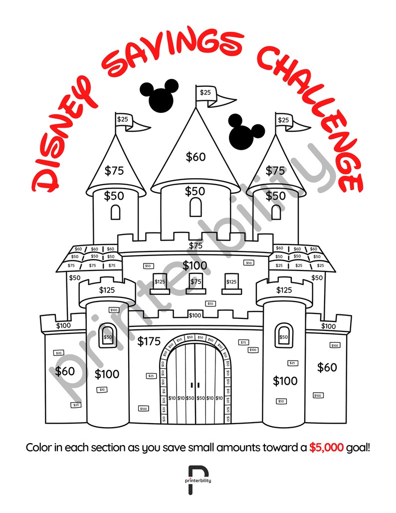 Printable Magical Castle 5000 Savings Challenge Instant Download image 2