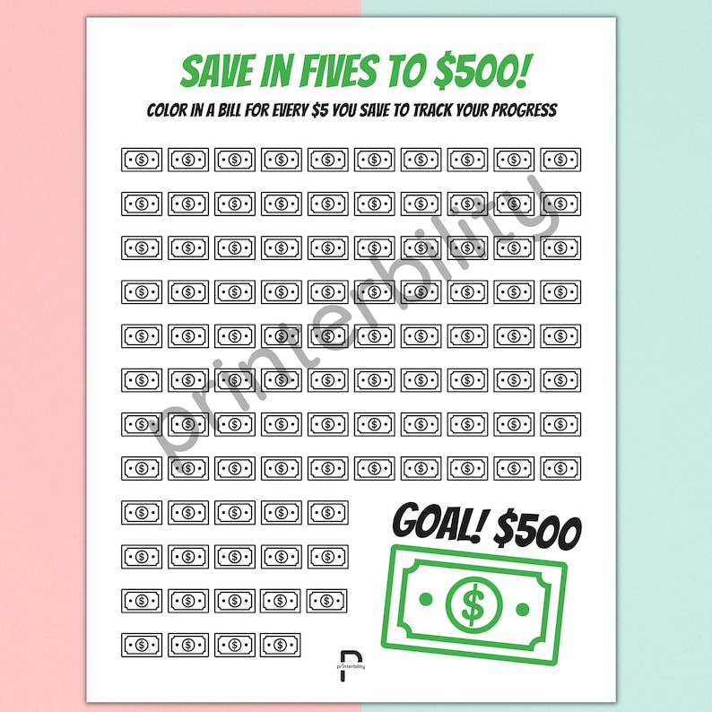 Printable 500 Dollar Savings Challenge - Etsy