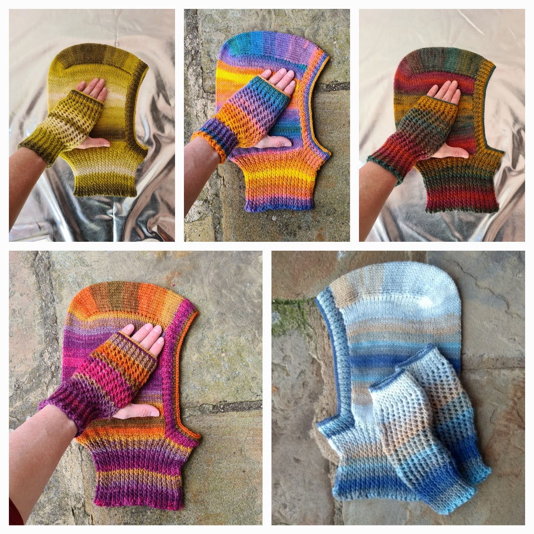 Handmade Retro BALACLAVA WRIST WARMER Sets in Ombre Wool Blend