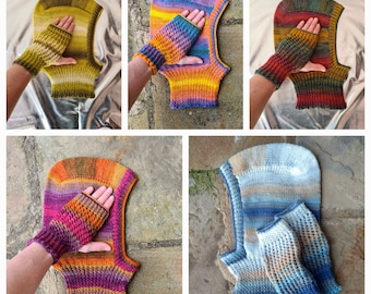 Handmade Retro BALACLAVA & WRIST WARMER Sets in Ombre Wool Blend MadeTo Order handknit