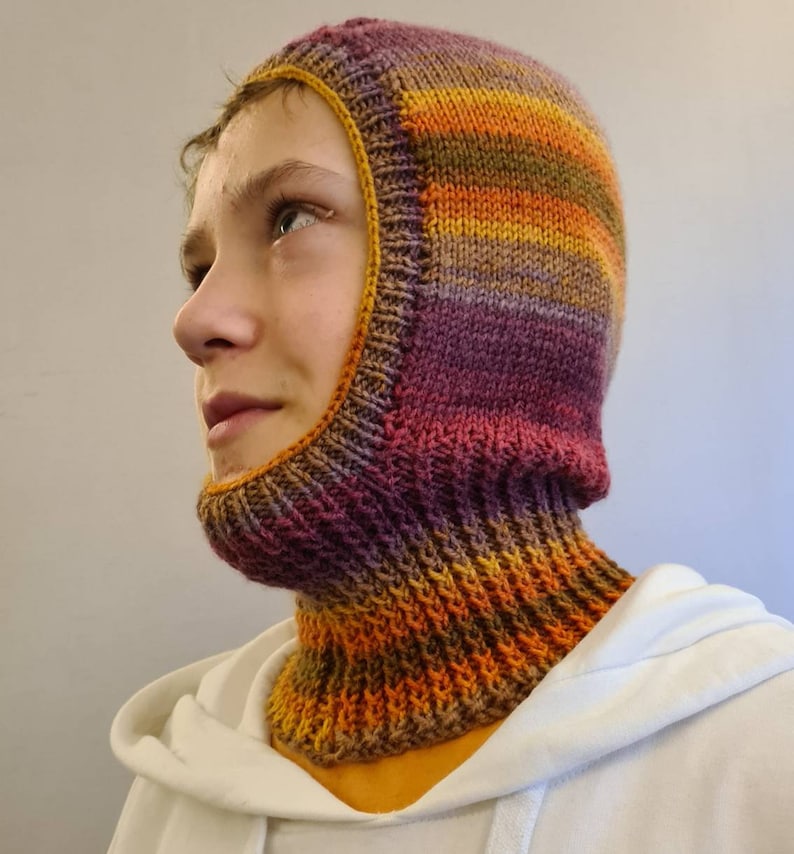 Handmade Retro BALACLAVA & WRIST WARMER Sets in Ombre Wool Blend MadeTo Order handknit Autumnal