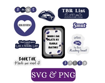 Book Lover Bundle Stickers Smut SVG PNG - Spicy Book Sticker - Kindle Sticker - Romance Reader - BUJO Stickers - Book Journal Stickers