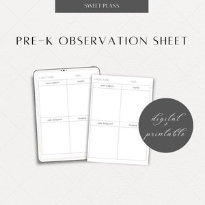 Pre-k Observation Notes Sheet- Digital + Printable