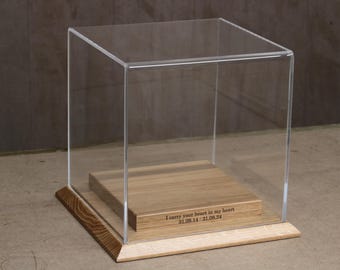 Acrylic Display Case with Oak Base & Optional Engraving (20cm)