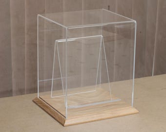 Book Display Case 28×20×31cm – Handmade Oak Base with Acrylic Cover and book stand