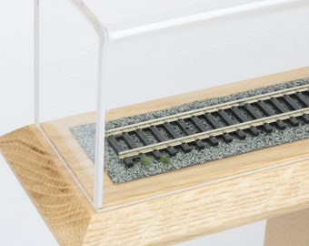 Track 33.5cm OO Gauge Train Display Case – Handmade Solid Oak Base, 37cm Case