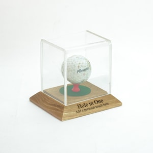 Golf Ball Display Stand | Hole in One | Personalised |  Engraved Oak Base for Wedding, Retirement, Golf Gift, Tournament