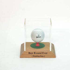 Wedding Golf Ball Display Stand - Personalized Mr & Mrs Engraved Oak Base | Golf Lover Gift, Hole in One Keepsake, Bridal Shower Custom