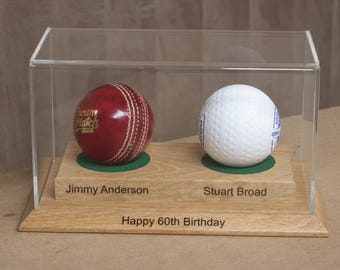 Double Cricket Ball Display case with custom engraving