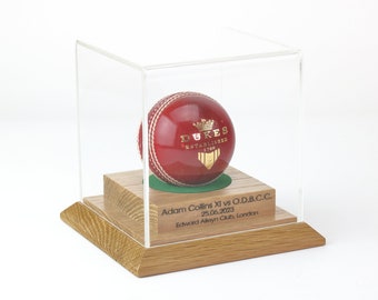 Cricket Ball Display case with custom engraving