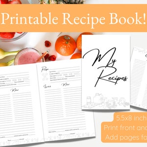 Printable Recipe Book | Fill in your favorite recipes | Recipe DIY | Fillable Cook Book
