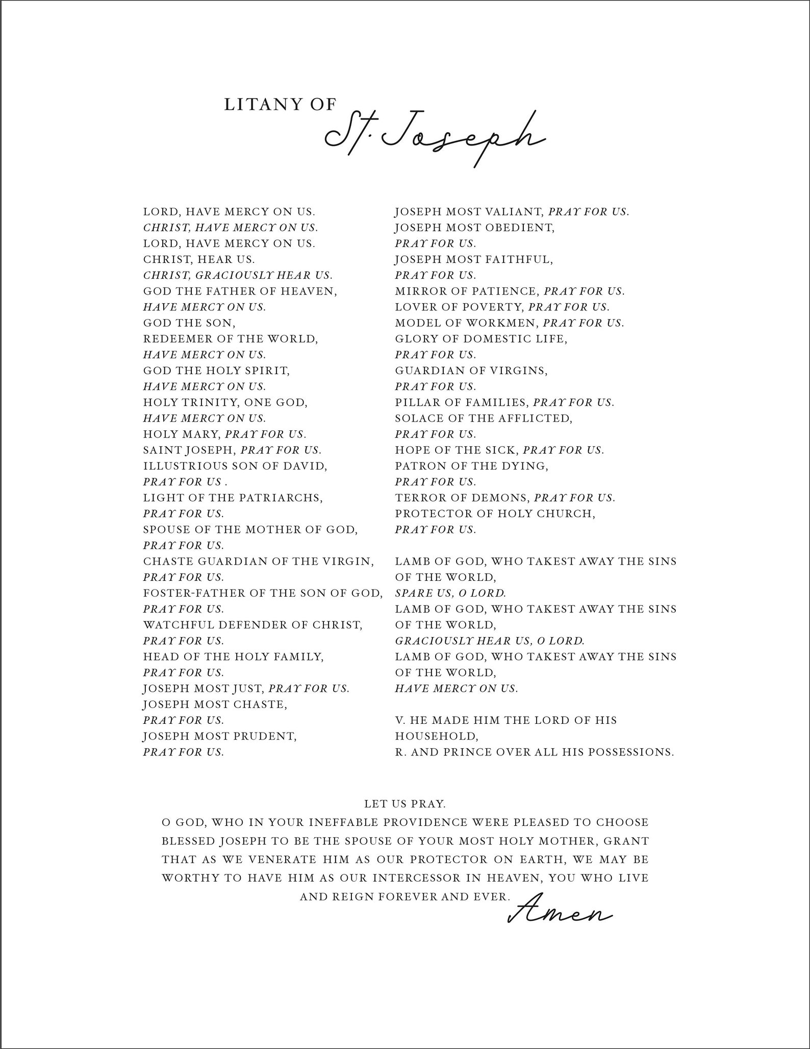 Litany of St Joseph Digital Download, Print Ready Prayer, Printable