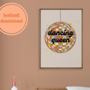 Dancing Queen Printable Art Print | Retro Home Decor | Printable 70s Wall Art | Vintage Music Print |  Boho Wall Art | Quote Wall Art ABBA