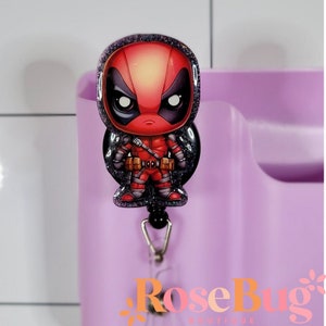 Super Dude Deadpool Glitter Badge Reel - Black Sparkle Work Badge - Comics Fan Accessory